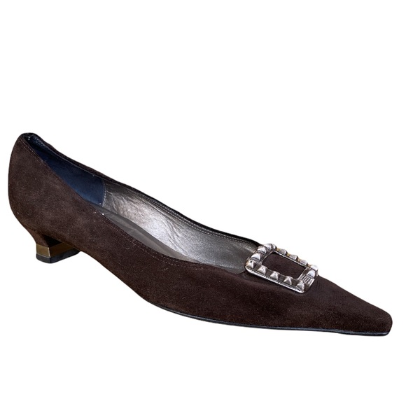 Vero Ve kitten heel embellished brown suede pumps US 6.5 - Picture 1 of 11